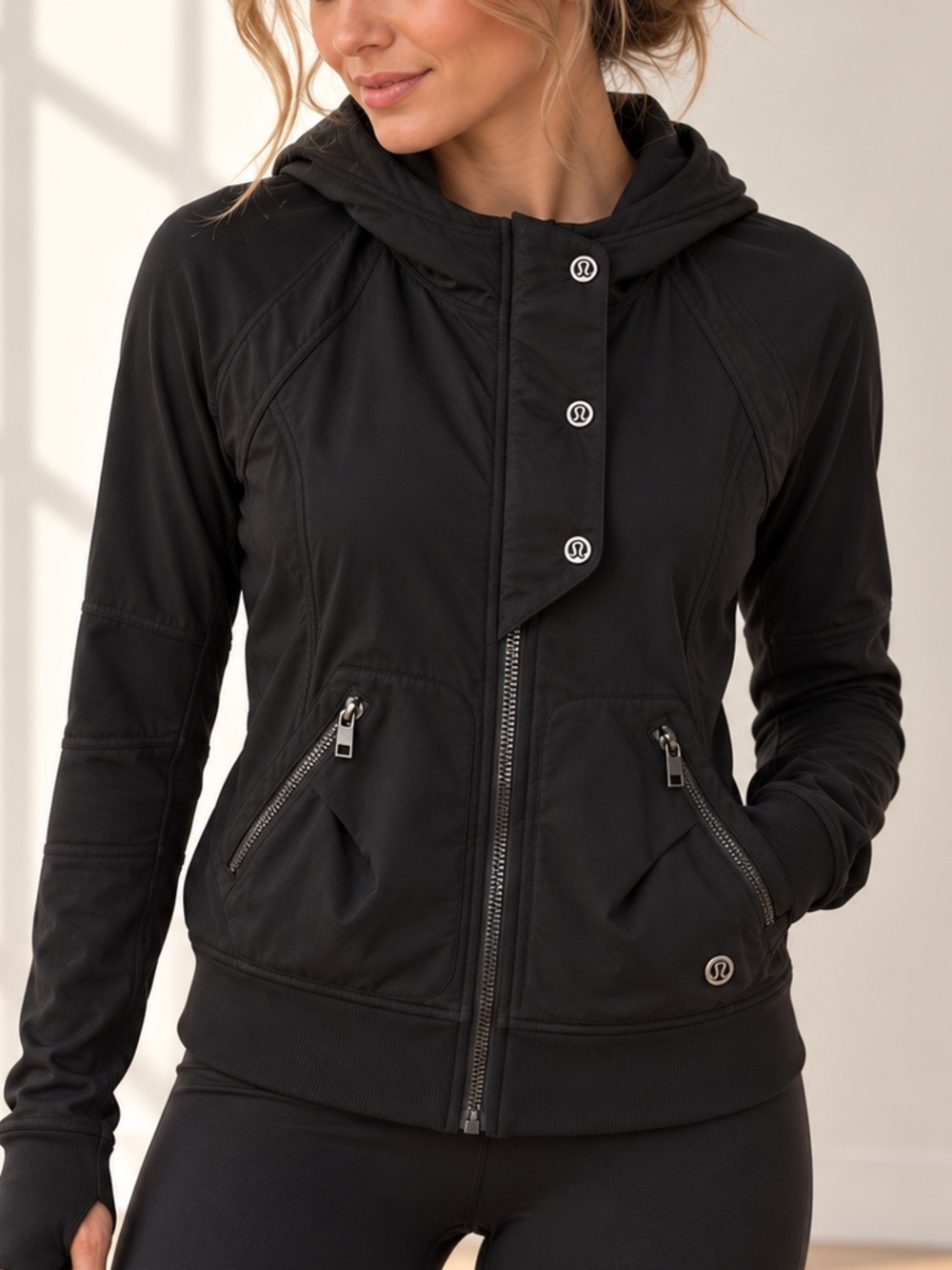 Lululemon Run Hustle Jacket Black Fleece Lined Hooded Size 8 Vintage